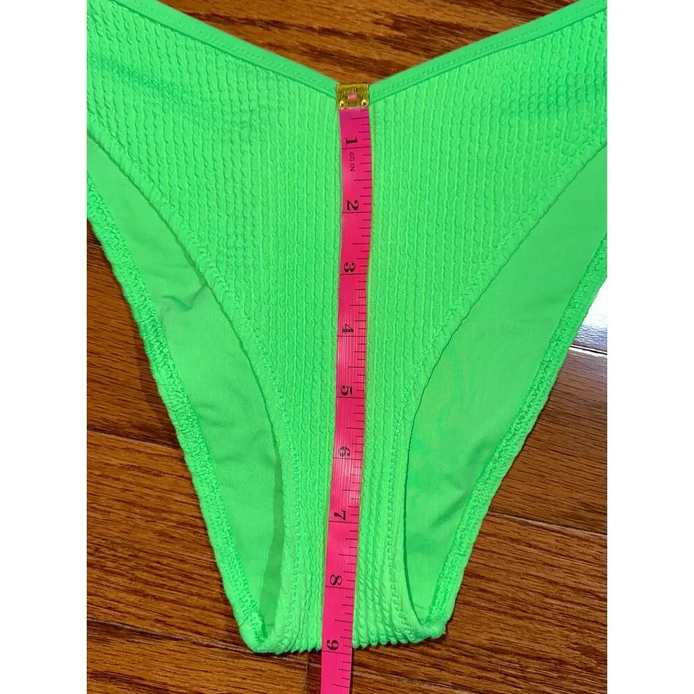 Aerie Lime Green Crinkle Voop Low Rise Cheeky UPF 50+ Bikini Bottom Size M